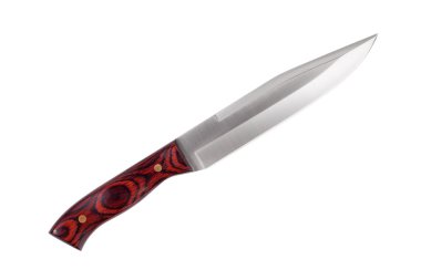 Compact hunting knife with a wooden handle clipart