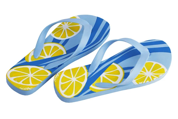 Пара умных синих желтых пляжных тапочек — стоковое фото