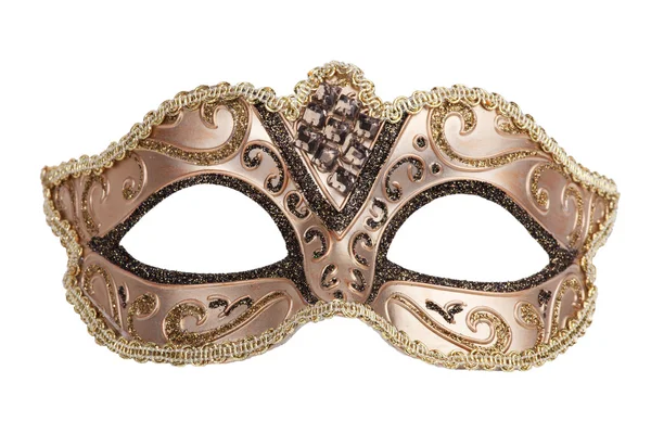 Původní bronzové slavnostní karnevalovou masku na bílém pozadí — Stock fotografie