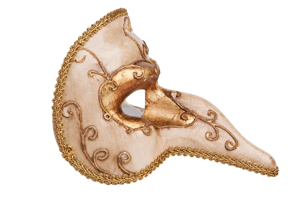 Nosed golden carnival mask on white background — Stock Photo, Image