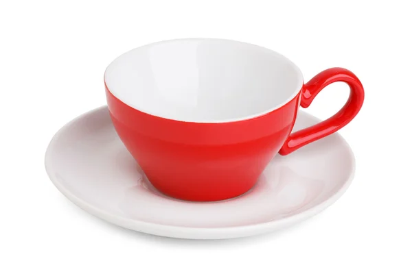 空红色的咖啡杯上一碟 — 图库照片