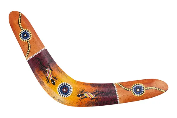 Motif boomerang en bois décoré de lézards — Photo