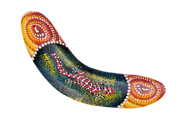 This boomerang is decorated with a lizard pattern — Stock Photo, Image