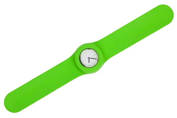 Relógio elegante com uma cinta de plástico verde — Fotografia de Stock