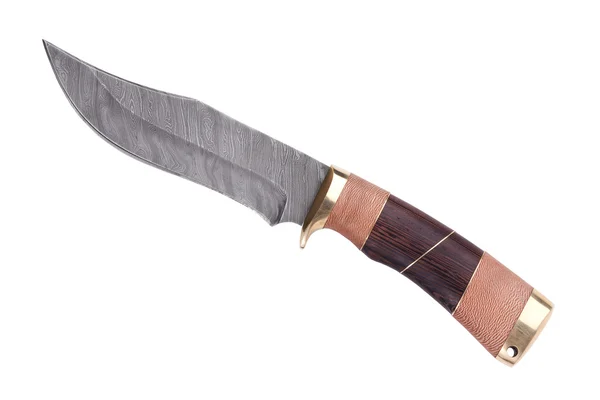 Kniv med trähandtag gjort??Damaskus stål på en vit bac — Stockfoto