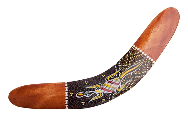 Drewniane Bumerang z malowane jaszczurka — Zdjęcie stockowe