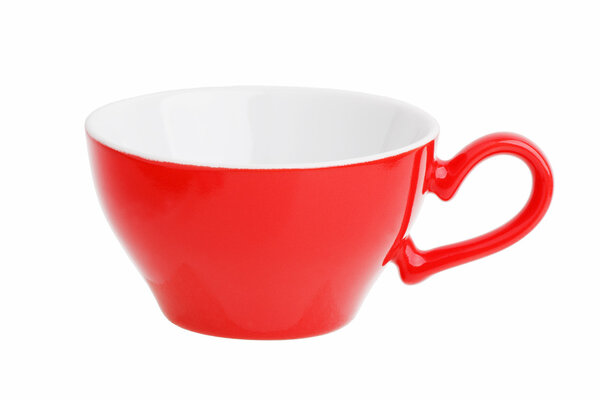 Small elegant red coffee cup on white background