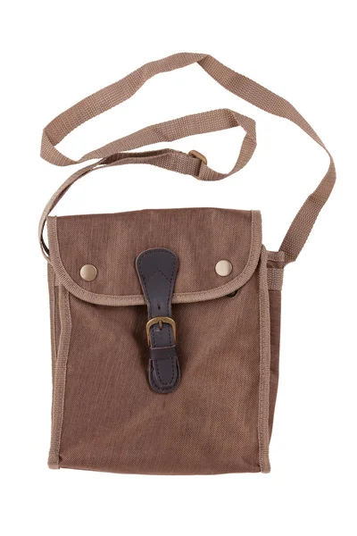Blank brown closed canvas bag with a strap — Stock Photo, Image