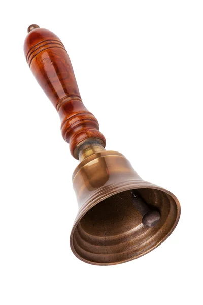 Brass bell with a handle made of wood — Stock Photo, Image