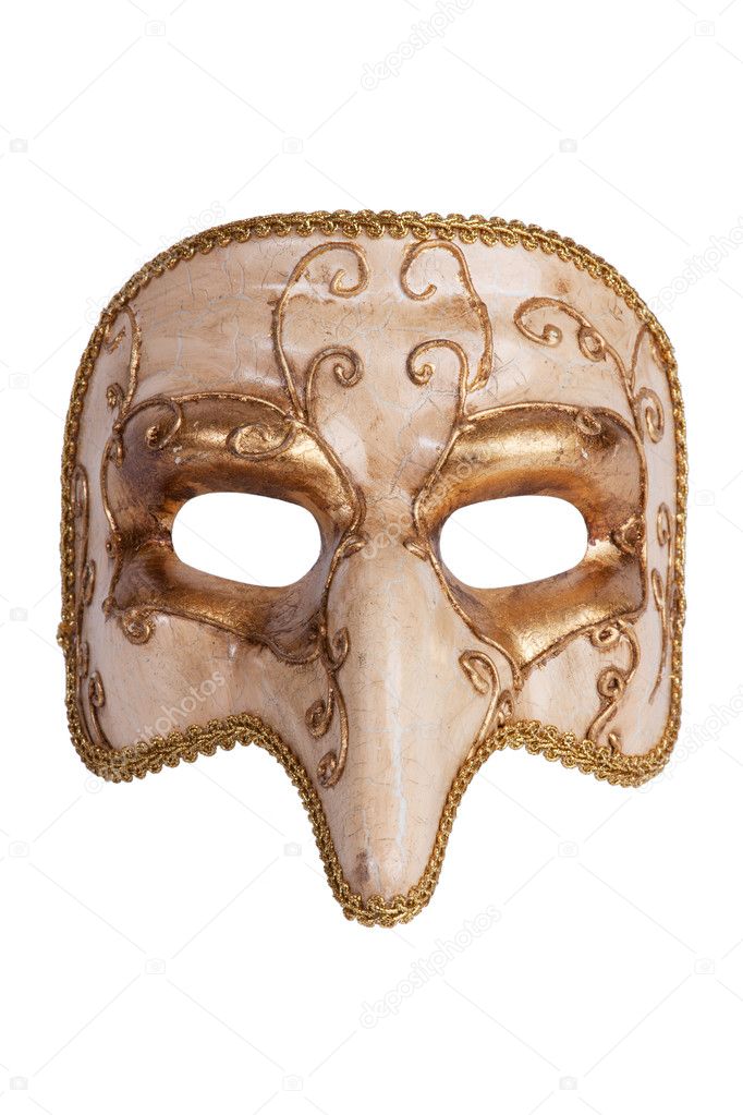 The golden carnival mask with a nose