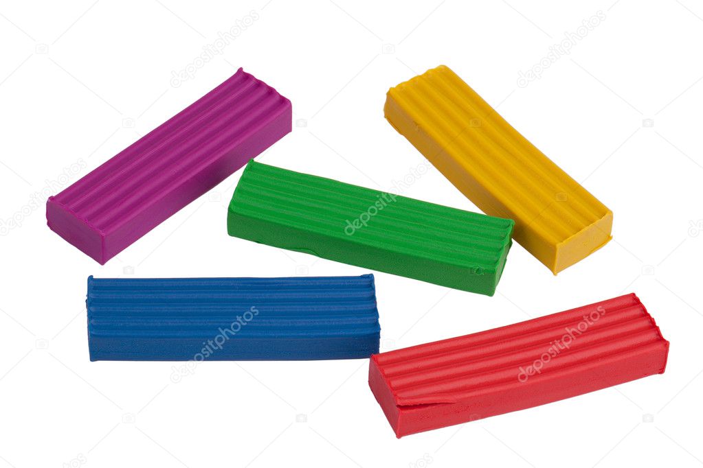 Five pieces of colored clay