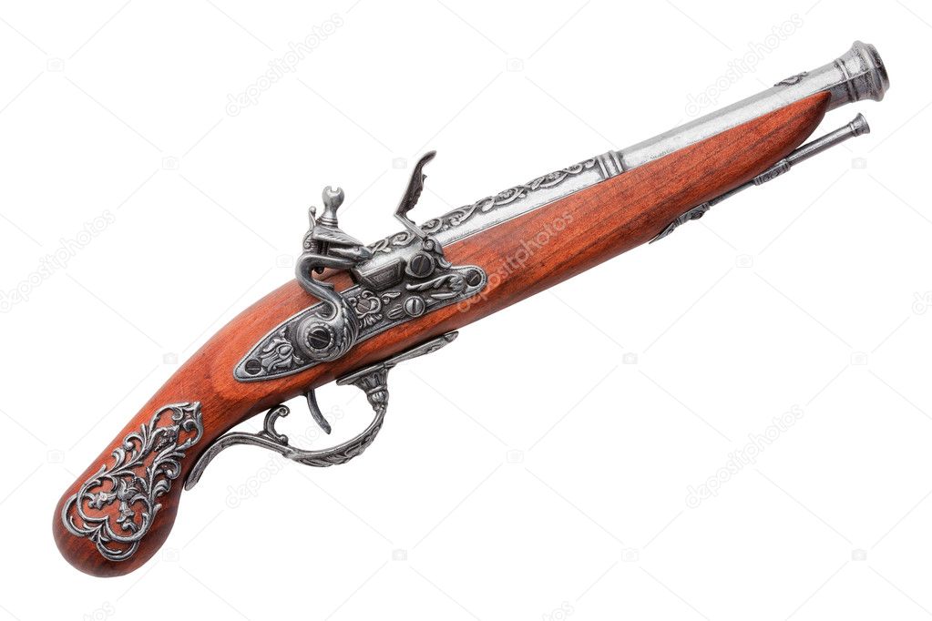 Ancient Spanish gun, adorned with inlaid