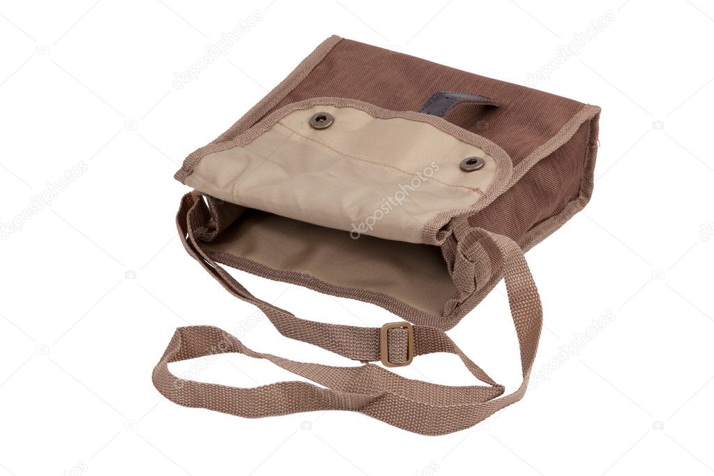 Blank linen bag with shoulder strap lies