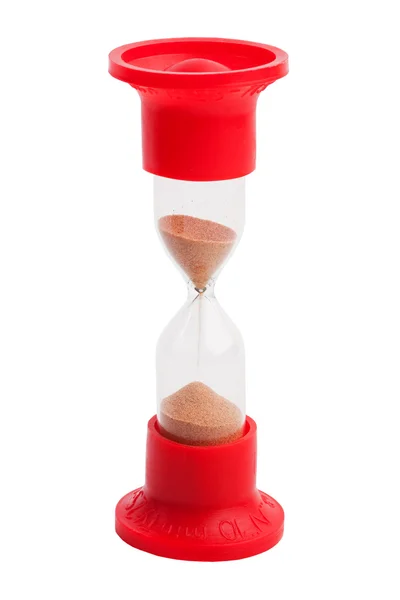 Red hourglass with the sand in a plastic case — Stock Photo, Image