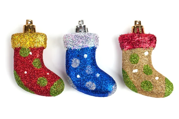 Tři krásné vánoční hračky boty — Stock fotografie