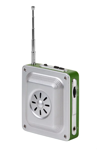 Małe kieszonkowe radio z anteną na białym tle — Zdjęcie stockowe