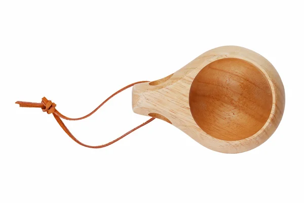 Дерев'яний кухоль зі шкіряним ремінцем — стокове фото