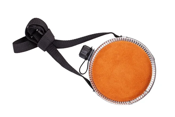 Flat flask, decorated with suede — Stock Photo, Image