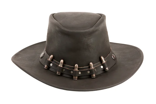 Hnědý kožený kovbojský klobouk s odrážkami — Stock fotografie