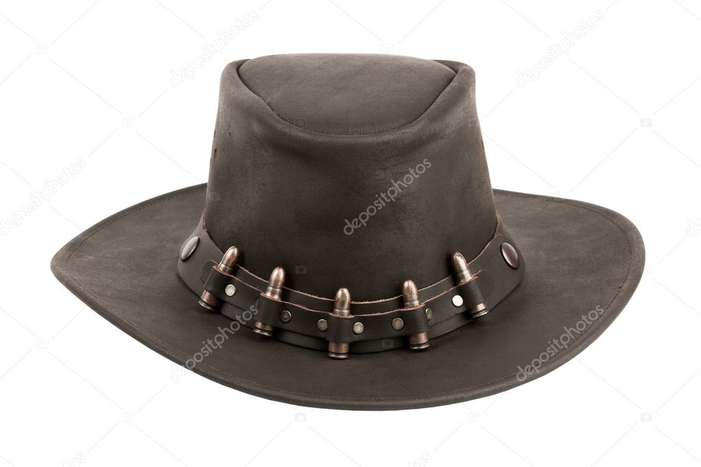The brown leather cowboy hat with bullets