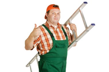 Worker in overalls and orange baseball cap clipart