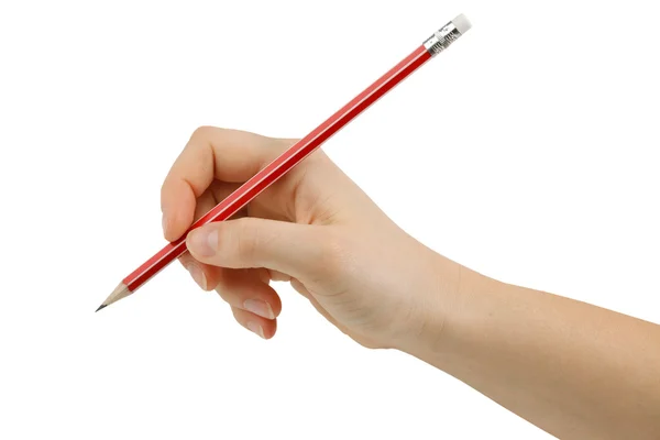 stock image Drawing a pencil eraser in hand