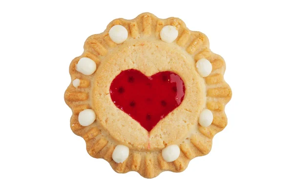 Ronde cookie met een hart van jam — Stockfoto