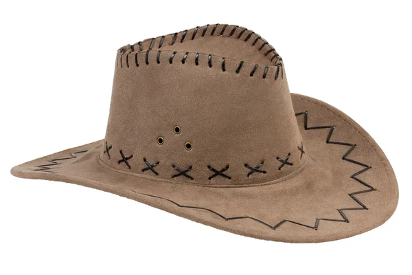 Beige cowboy hat with leather trim — Stock Photo, Image