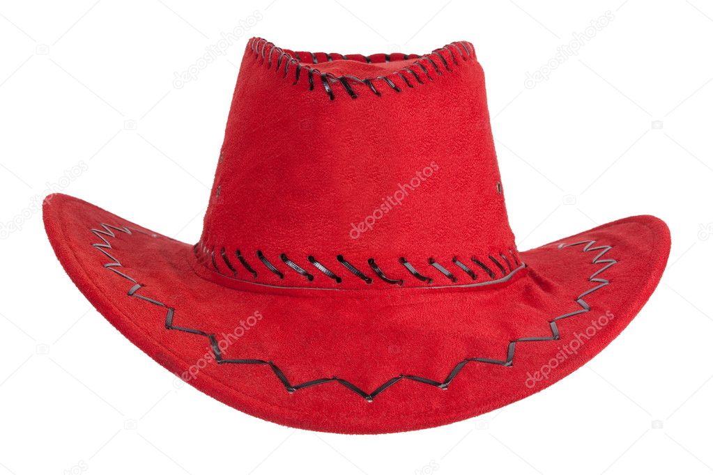 The red cowboy hat with leather trim