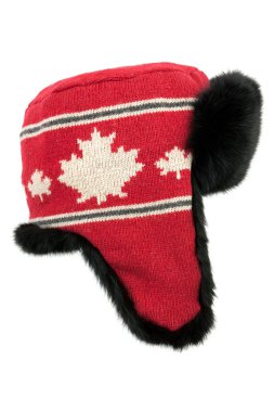 Combined winter hat with rabbit fur on a white background clipart