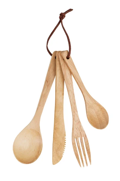 Cucchiaio, forchetta, coltello in legno — Foto Stock