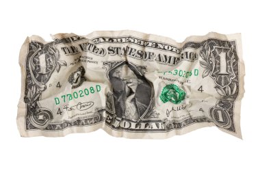 Torn crumpled dollar