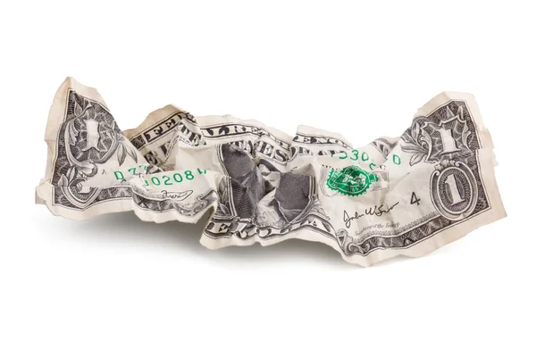 Crumpled one dollar bill in — Stock Photo, Image