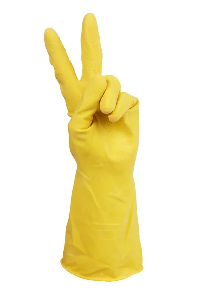 Hand in de handschoen met een triomfantelijke gebaar — Stockfoto
