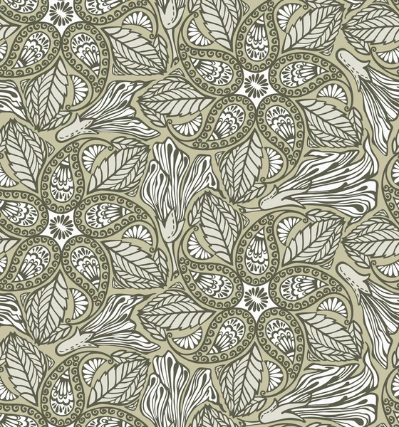 Paisaje sin costuras y patrón floral — Vector de stock