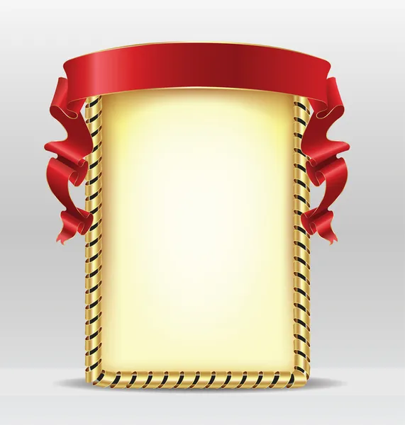 Gold frame with red ribbon — Stock Vector