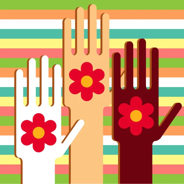 Handen met bloemen — Stockvector