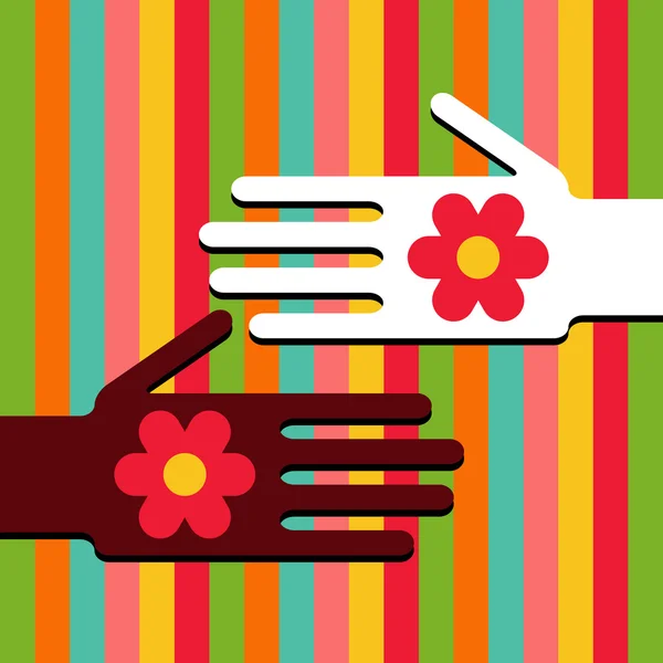 Mains avec des fleurs — Image vectorielle