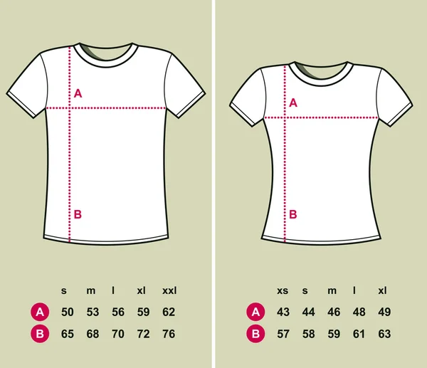 T-shirt rozmiary — Wektor stockowy