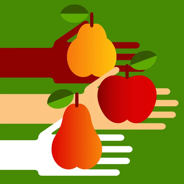 Mains aux fruits — Image vectorielle