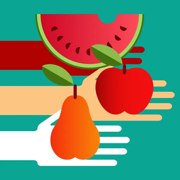 Manos con fruta — Vector de stock