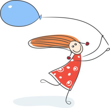 Girl with blue balloon clipart