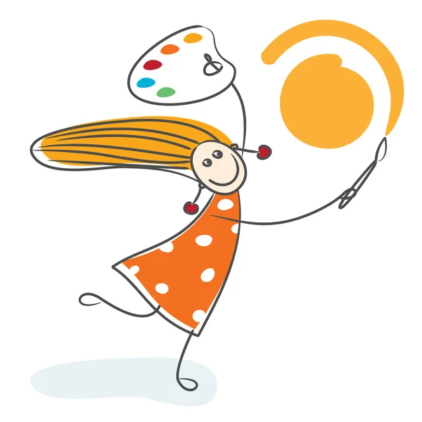 Mutlu kız çizim güneş — Stok Vektör