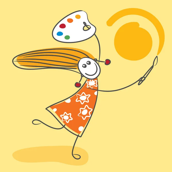 Счастливая девушка рисует солнце — стоковый вектор