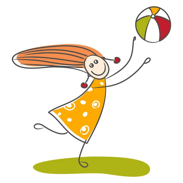 Kleines Mädchen beim Ballspielen — Stockvektor