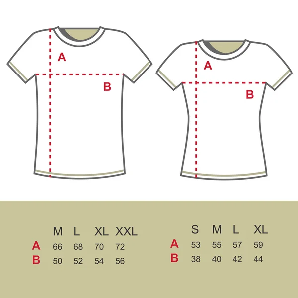T-shirt rozmiary — Wektor stockowy
