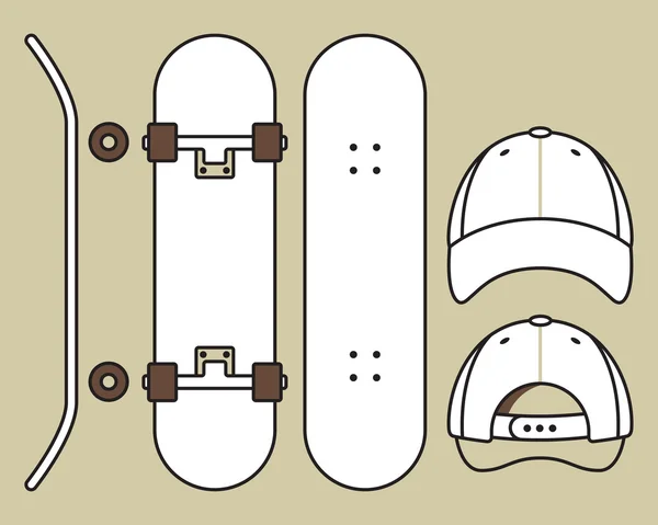 Skateboard et casquette — Image vectorielle
