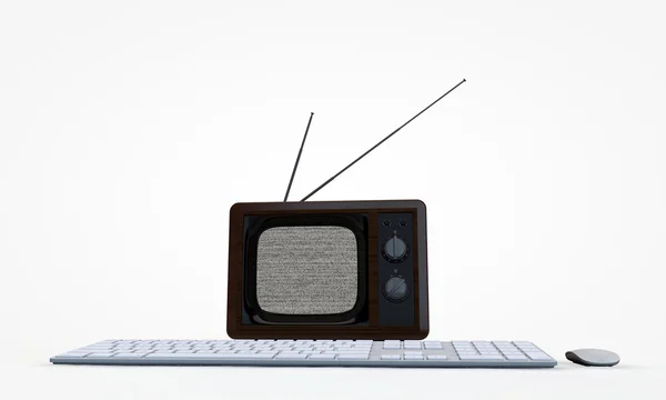 Teclado de computador conectado a uma tv antiga — Fotografia de Stock
