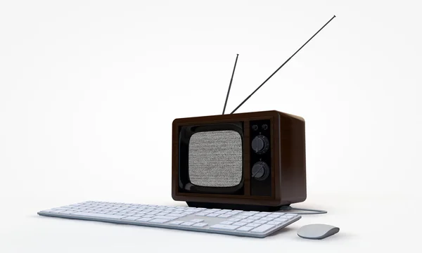 Computer keyboard connected to an old tv — Stock Photo, Image