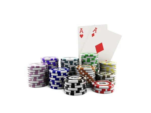 Cartões de poker com fichas coloridas — Fotografia de Stock